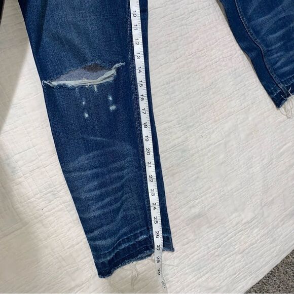 GUESS High Waist Ankle Cropped Raw Hem Frayed Edge Ripped Distressed Straight - Picture 3 of 12